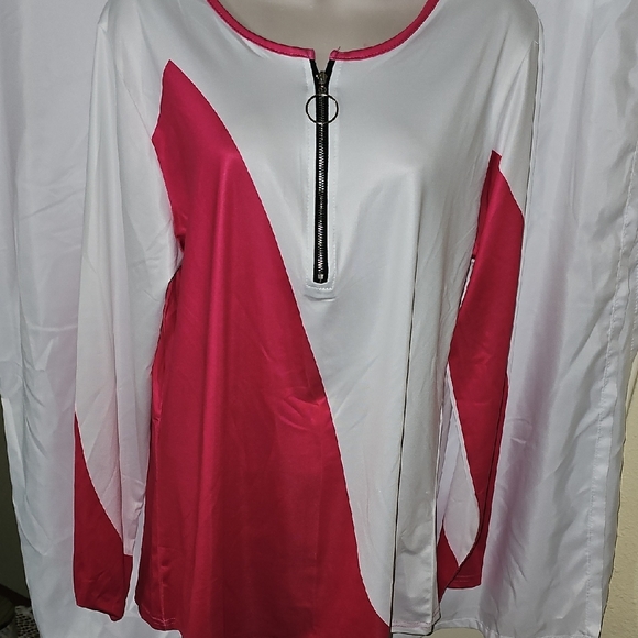 Elegant Pink and White Women's Tunic with Zip Detail - Picture 4 of 4